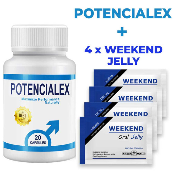 POTENCIALEX капсули секс стимулант за мъже + WEEKEND Орален Секс Стимулант Желе 4бр.  Ерекция секс стимуланти